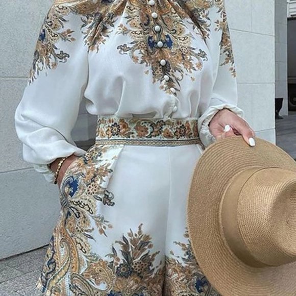 Women Floral Print Stand Collar Elegant Shorts Suits